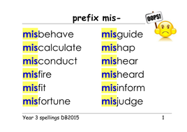 Year 3 spellings: prefixes: un-, dis-, mis-, in-, il-, im-, ir