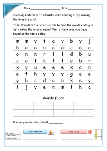 Words ending in 'ey' making the long 'e' sound (/i:/ sound spelt ey ...