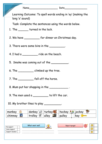 Words ending in 'ey' making the long 'e' sound (/i:/ sound spelt ey ...