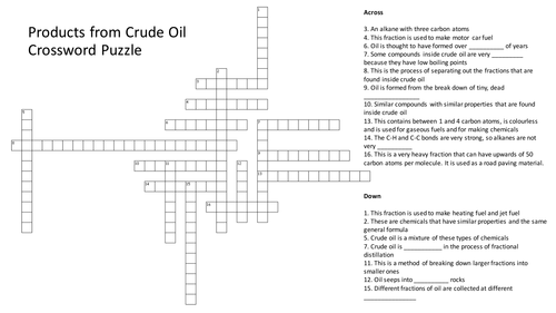 Products from Crude Oil Crossword Puzzle (With Answers) Teaching