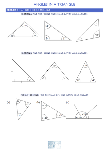 Angles of Triangles Worksheets