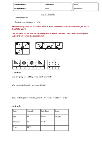 Python KS3 Lessons | Teaching Resources