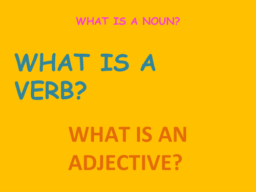 What is a noun, a verb, an adjective?