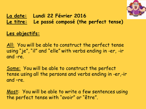 Perfect tense of -er,-ir and -re verbs... with activities and sports!!!