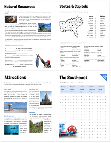 Southeast Region States And Capitals Worksheets Regions Of The United States: The Southeast Region | Teaching Resources
