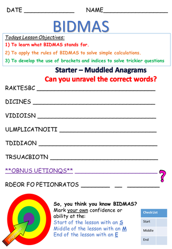 bidmas ks3 year 78 teaching resources