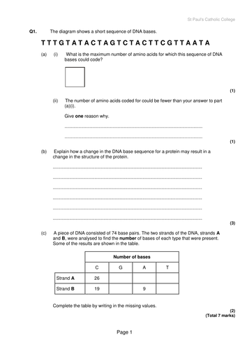 New AQA (2016) Year 1 Biology (AS) - Genes, Genetic Code, DNA and ...