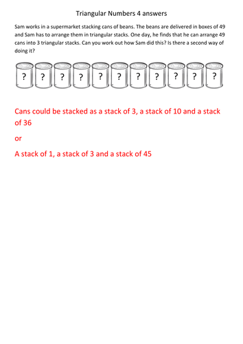 KS2 Triangular Numbers 5 Worksheets Answers Teaching Resources