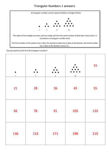 Triangular Numbers Worksheet Pdf