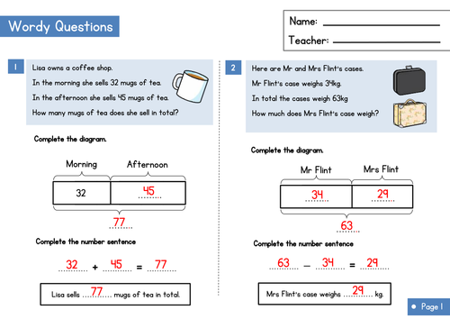 Bar Modelling Worksheet Part Whole Questions Teaching Resources