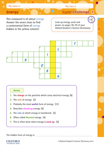 Science worksheet: energy definitions (PDF) | Teaching Resources