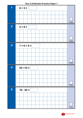 Year 2 SATs Style Arithmetic Practice Paper 1 by helenrachelcrossley ...