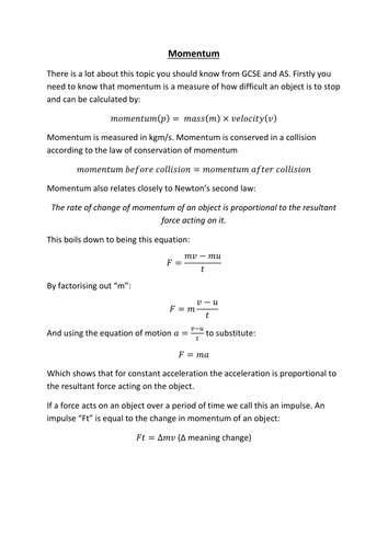 AQA A-level Physics: Momentum (notes and question booklet)