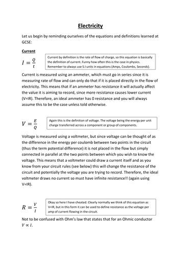 AQA A-level Physics: Electricity (notes and question booklet)