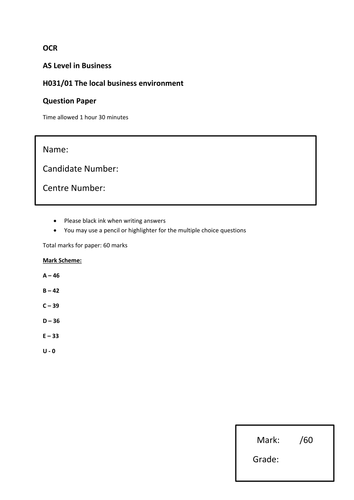 OCR NEW AS Level Spec Business Studies MOCK paper