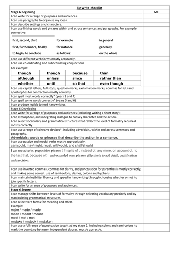 instruction writing checklist year 6