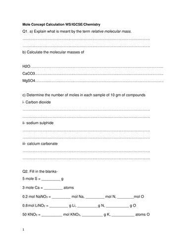 Mole calculation (molar mass, molar volumes, limiting reagent