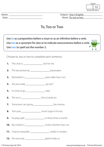 To, Too or Two? | Teaching Resources