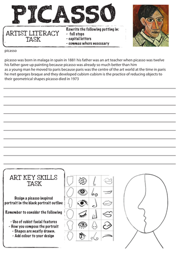 Picasso worksheet with Literacy Task