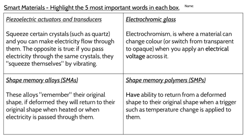 BTEC Engineering Level 2 - Unit 1 Exam - Smart Materials Lesson