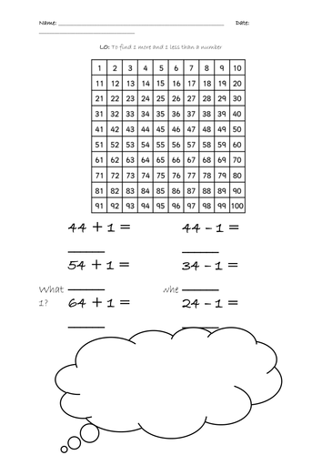 Year 1 Maths - 1 more 1 less worksheet | Teaching Resources