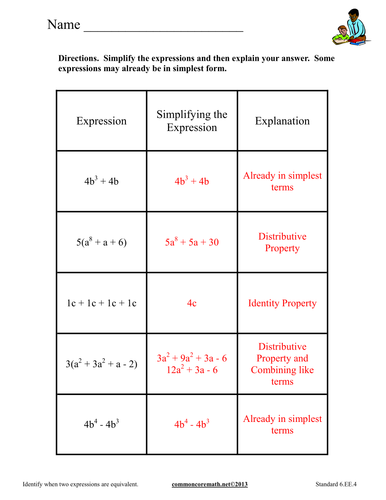 Identify Equivalent Expressions by Substituting for Variables - 6.EE.4 ...