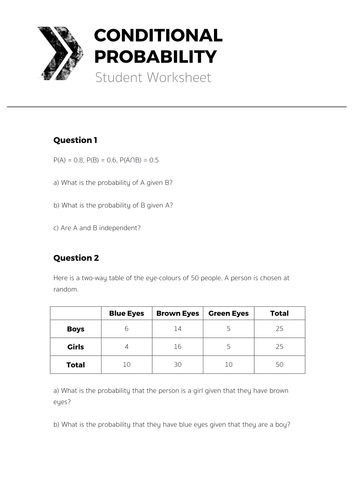 Worksheets For Conditional Probability Worksheet 12 2 Answers Pdf