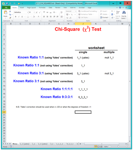 BioA_3.7.1 Statistics - Chi Squared Test Spreadsheet