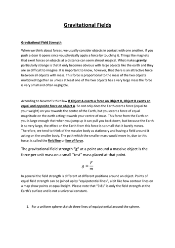 AQA A-level Physics: Gravitational fields (notes and question booklet)