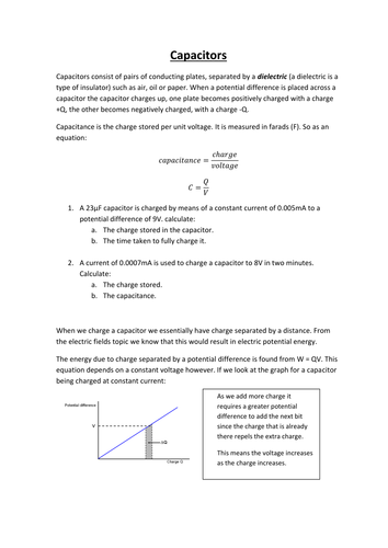 AQA A-level Physics: Capacitors (notes and question booklet)