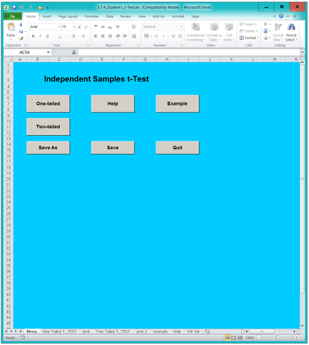 BioA_3.7.4 Statistics 91����ts - Student's t-91����t Spreadsheet