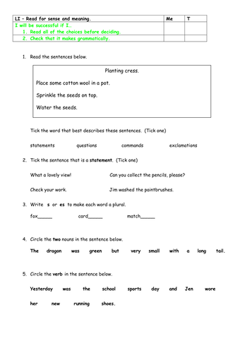 spag test practise year 2 teaching resources