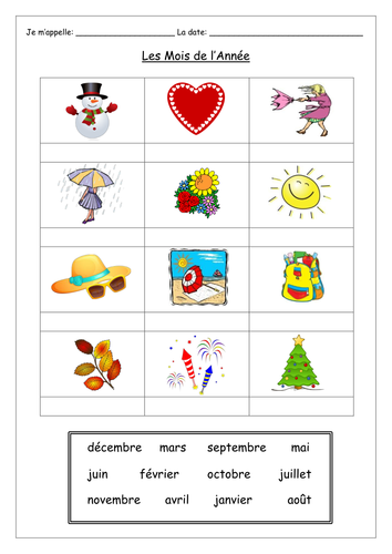 FRENCH - Months & Seasons - Les Mois de l'Année et Les Saisons - Worksheets