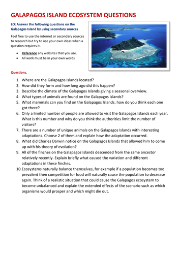 Galapagos Islands Food Web Ecosystem ICT Lesson KS2 KS3 KS4 | Teaching