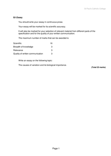 New AQA (2016) Year 1 Biology (AS) - Meiosis and Genetic Variation ...