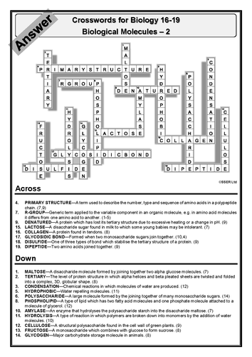 Biology Crosswords Set 1 (Answers Provided) Teaching Resources