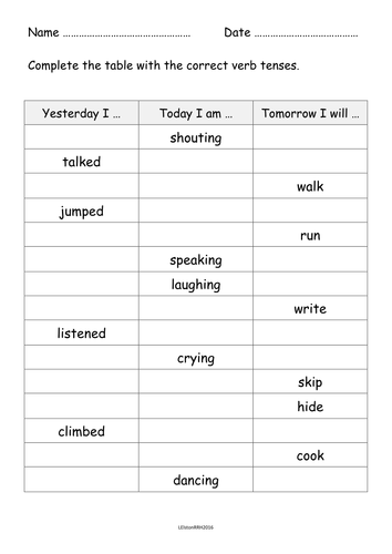 past present and future verb tenses worksheets teaching