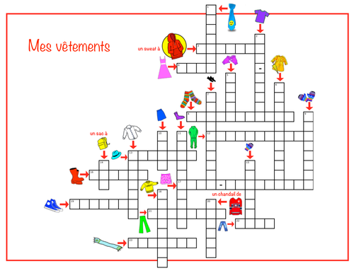 An illustrated crossword puzzle to complement "Trouvé (Les vêtements)”
