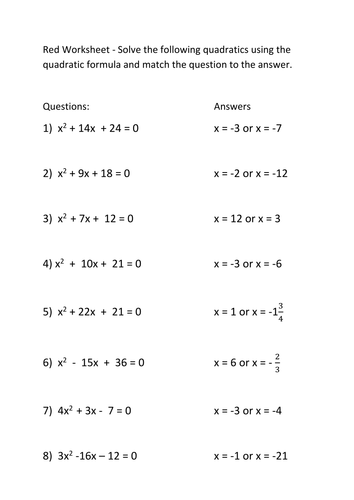 Printables Quadratic Formula Worksheet the quadratic formula worksheet davezan using davezan