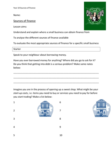 Sources of finance year 10