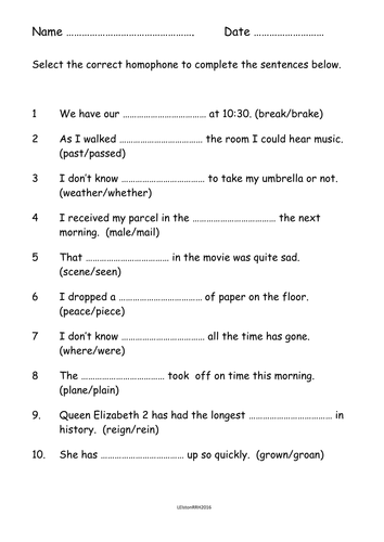 Homophones worksheets by lynellie - Teaching Resources - TES