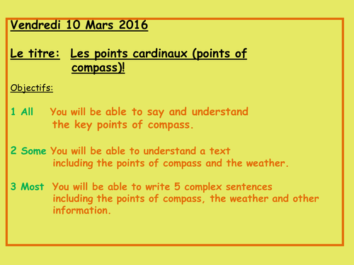 Les points cardinaux, points of compass, games, reading 8 questions, correction activities, weather