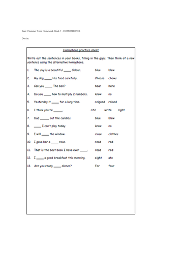 Year 2 homework ideas | Teaching Resources