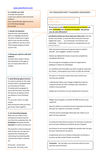 french essay sample pdf a level