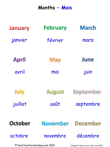 clipart names of months in french