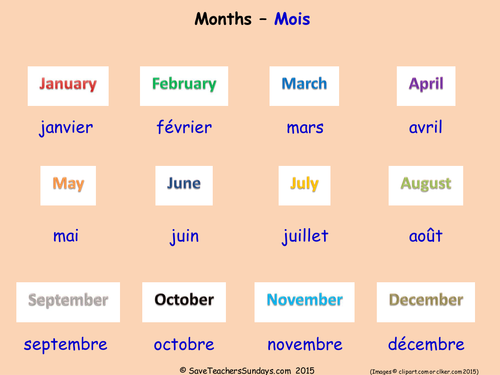 6 months visa french flashcards and in KS2 Months activities worksheets, French