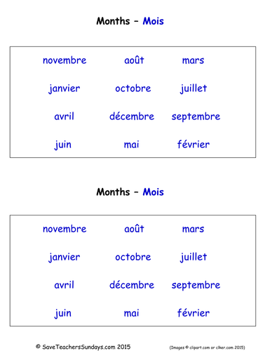 clipart names of months in french