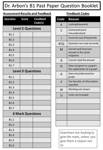 B1 Revision Question Booklet