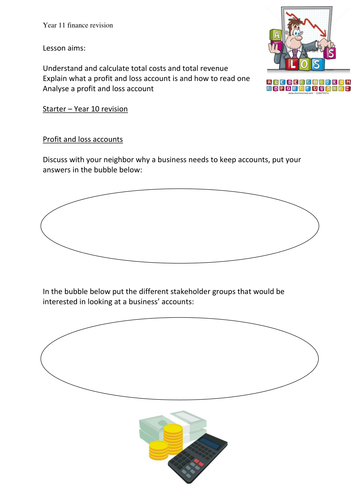 Profit and loss accounts year 11 (+12)