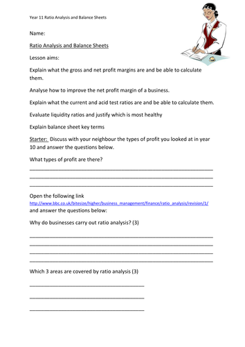 Ratio analysis (profitability and liquidity) and balance sheets year 11 (+12)
